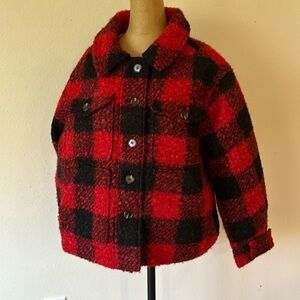Sundance sz PL shacket blue rust colored plaid button front 23.5” P2P x23.5”L